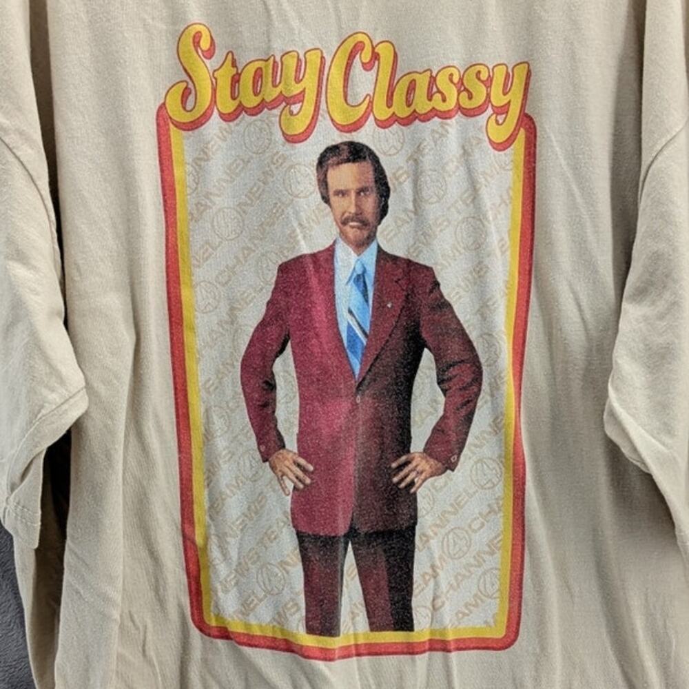 Stay Classy Anchorman short sleeve T-Shirt Ron Burgundy 2XL READ FLAW